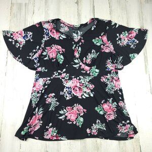 Torrid Blouse Plus Size 2 Black Floral Bell Sleeve